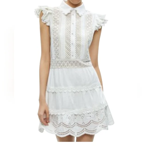 NEW..Alicia + Olivia Meeko Embroidered Eyelet Lace Trim Cotton Minidress.Size 6 - Picture 2 of 10